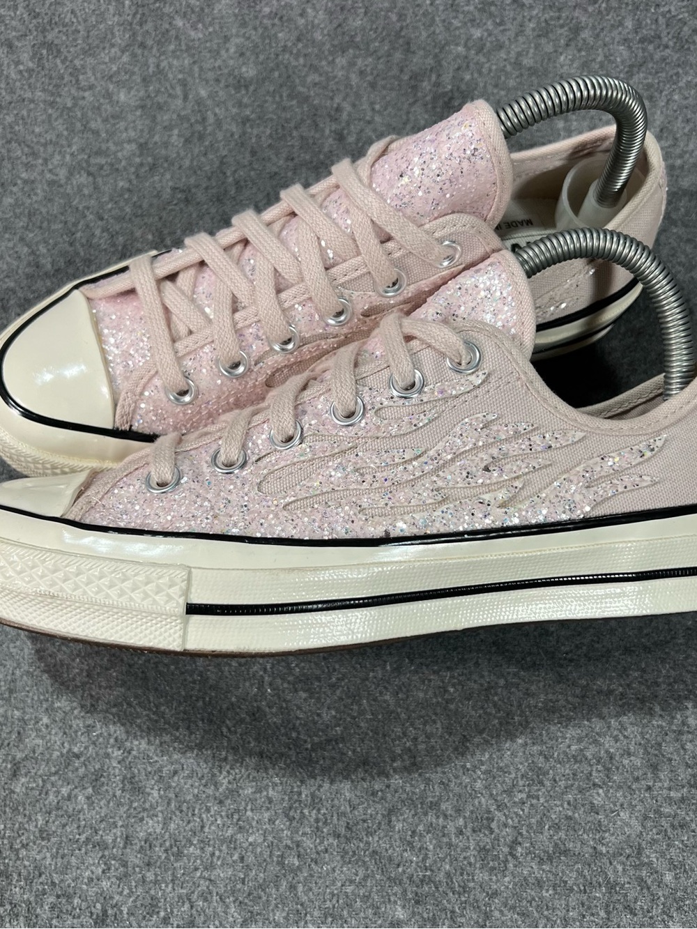Converse Womens Chuck 70 All Star Low Pink Glitter Flames Y2K Bling Size 7 - Picture 2 of 10